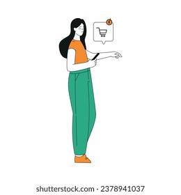 Woman Character Use Food Delivery Application on Smartphone to Order Vector Illustration