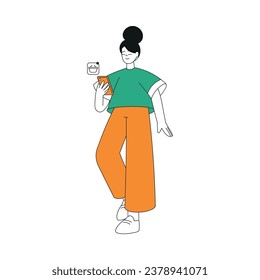 Woman Character Use Food Delivery Application on Smartphone to Order Vector Illustration