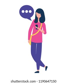 woman character using smartphone device