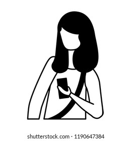 woman character using smartphone device