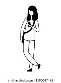 woman character using smartphone device