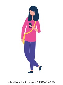 woman character using smartphone device