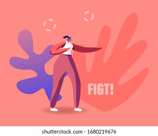 Woman Character in Vr Goggles Fighting. Virtual Reality Recreation Battle Game, Futuristic Technology Interactive Combat, Teenager in Goggles Spend Time in Gamers Club. Cartoon Vector Illustration