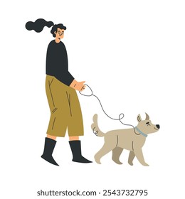 Personaje de mujer Walking Dog Pet como Ilustración vectorial de animales domésticos