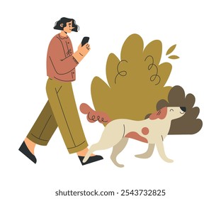 Personaje de mujer Walking Dog Pet como Ilustración vectorial de animales domésticos