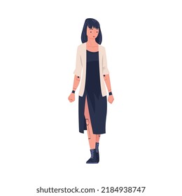 Woman Character Walking with Robotic Arm and Legs as Body Part or Limb Prosthesis Restoring Normal Functioning Vector Illustration