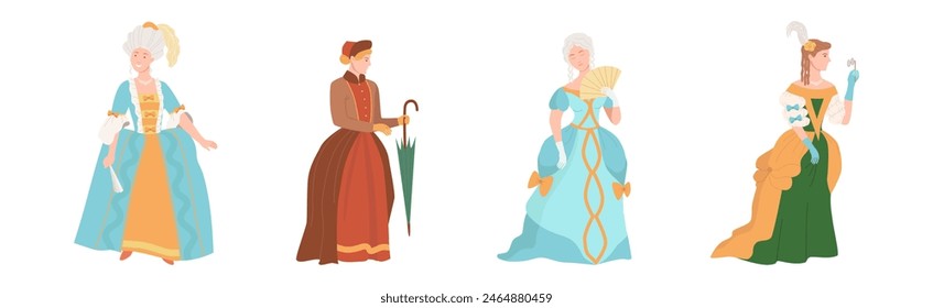 Personaje de la mujer Wear Renaissance Ropa tradicional europea Conjunto de Vector