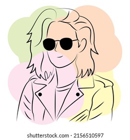 Woman character wearing sunglasses in minimal cartoon style