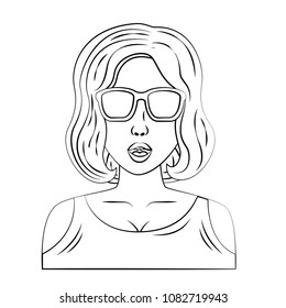 woman character whit short hair and eyeglass pop art style