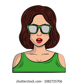 woman character whit short hair and eyeglass pop art style