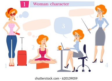 Woman character for your scenes.Character ready for animation. Businessman cartoon.Vector illustration isolated on white background. Set for speaks animations.