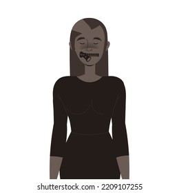 Woman Character with Zipper Mouth as Prohibition of Independent Media Vector Illustration