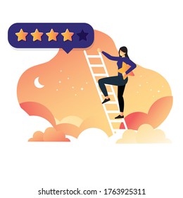 woman Characters Giving Five Star Feedback. Clients Choosing Satisfaction Rating and Leaving Positive Review. Customer Service and User Experience Concept. Flat Vector Illustration