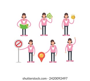 woman characters in various poses icons set vector illustration