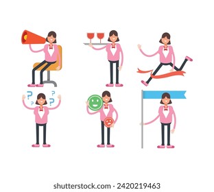 woman characters in various poses icons set vector illustration
