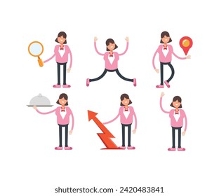 woman characters in various poses icons set vector illustration