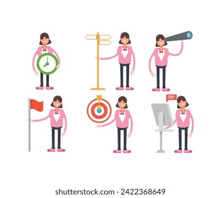 woman characters in various poses icons set vector illustration