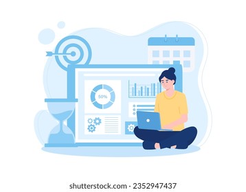 woman chasing deadline task target trending concept flat illustration