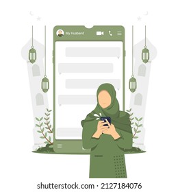 Woman chat with husband by phone
