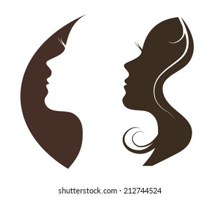 Woman Chat Vector Logo Design Template. Girl Silhouette - Cosmetics, Beauty, Health; Spa, Fashion Themes. Creative Icon.