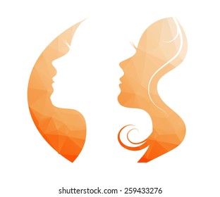 Woman chat vector logo design template. Girl silhouette - cosmetics, beauty, health; spa, fashion themes. Creative icon.
