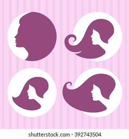 Woman chat vector logo design template. Girl silhouette - cosmetics, beauty, health & spa, fashion themes. Creative icon.