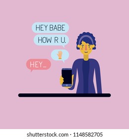 woman chating with smartphone