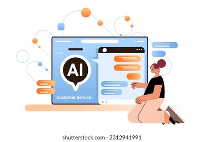 woman chatting with chatbot in computer application ai artificial intelligence technology concept chatbot assistant conversation