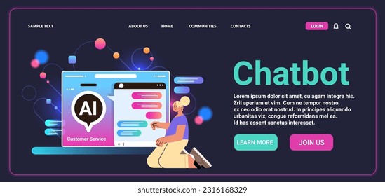 woman chatting with chatbot in computer application ai artificial intelligence technology concept chatbot assistant conversation