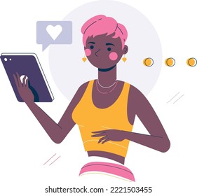 Frauen chatten in Date App. Vektorgrafik