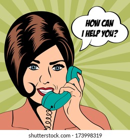 woman chatting on the phone, pop art illustration in vector format