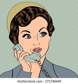 woman chatting on the phone, pop art illustration in vector format