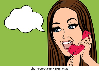 woman chatting on the phone, pop art illustration, vector illustration
