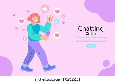 Woman chatting, speaking via smartphone, mobile device. Online meeting, video call concept. Flat vector illustration.