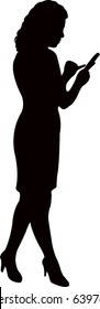 woman check your cell phone, silhouette vector