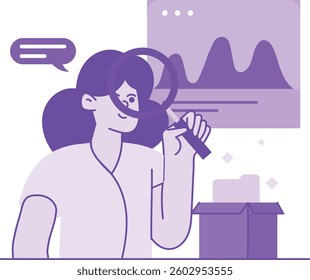 Woman Checking Business Graph With Magnifier