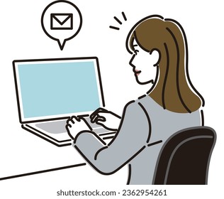 A woman checking email on a computer