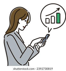 A woman checking a graph on a smartphone