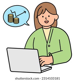 Woman Checking Increased Savings from Energy Conservation. Environment, Power and Saving Energy Concept. Cartoon Flat Vector illustration.