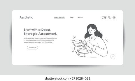 Woman checking off items on a checklist in a minimalist illustration clipboard