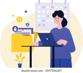 Woman Checking Schedule and Documents on Laptop