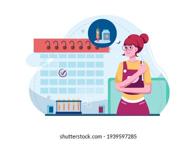 Impfstoffe für Frauen: Vektor Illustration Konzept. Flache Illustration einzeln auf weißem Hintergrund.