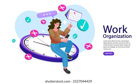 Woman checklist in to do list report. To do list concept vector. Project management, planning and keeping score of the completed tasks concept. completed work. done job. woman chooses check mark.