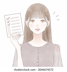 Woman with checklist. On a white background.