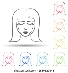 Woman, cheek, surgery in multi color style icon. Simple thin line, outline vector of anti age icons for ui and ux, website or mobile application