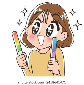 Woman cheering for idol with psyllium stick