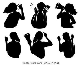 Woman cheering silhouette illustration set - black	