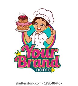 Woman Chef Cartoon Mascot Logo Cooking Food Bakery Pastry