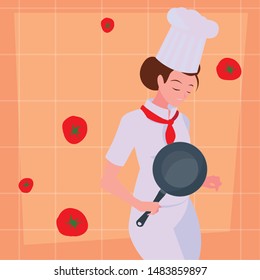 woman chef food preparation cooking