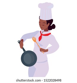 woman chef with fork cooking vector illustration